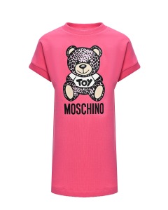 Платье из флиса с принтом мишки,темно розовое Moschino