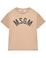 Футболка с логотипом на груди, бежевая MSGM